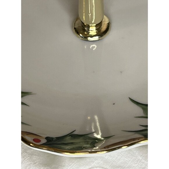Lefton China Winter Holly Berry Handpainted Candy Mint & Tidbit Tray 1950s VTG - Picture 5 of 10